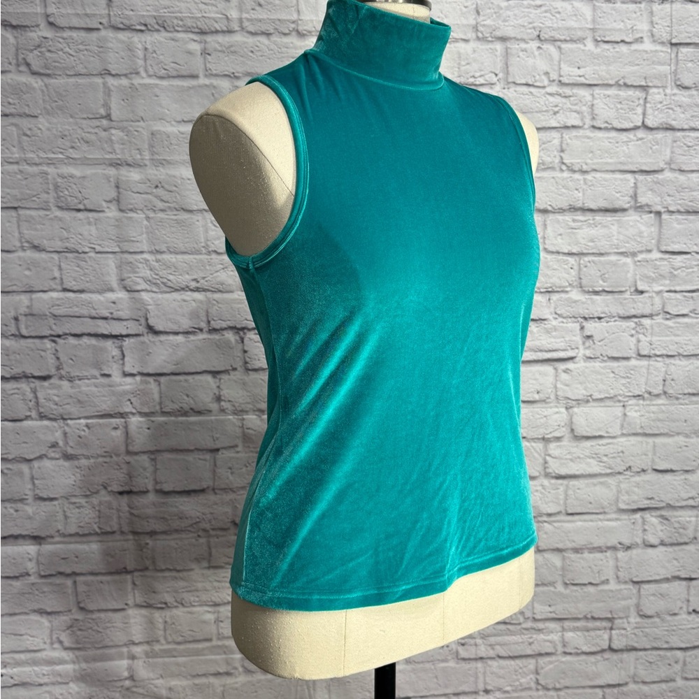 90s Teal Velvet Sleeveless Turtleneck Top